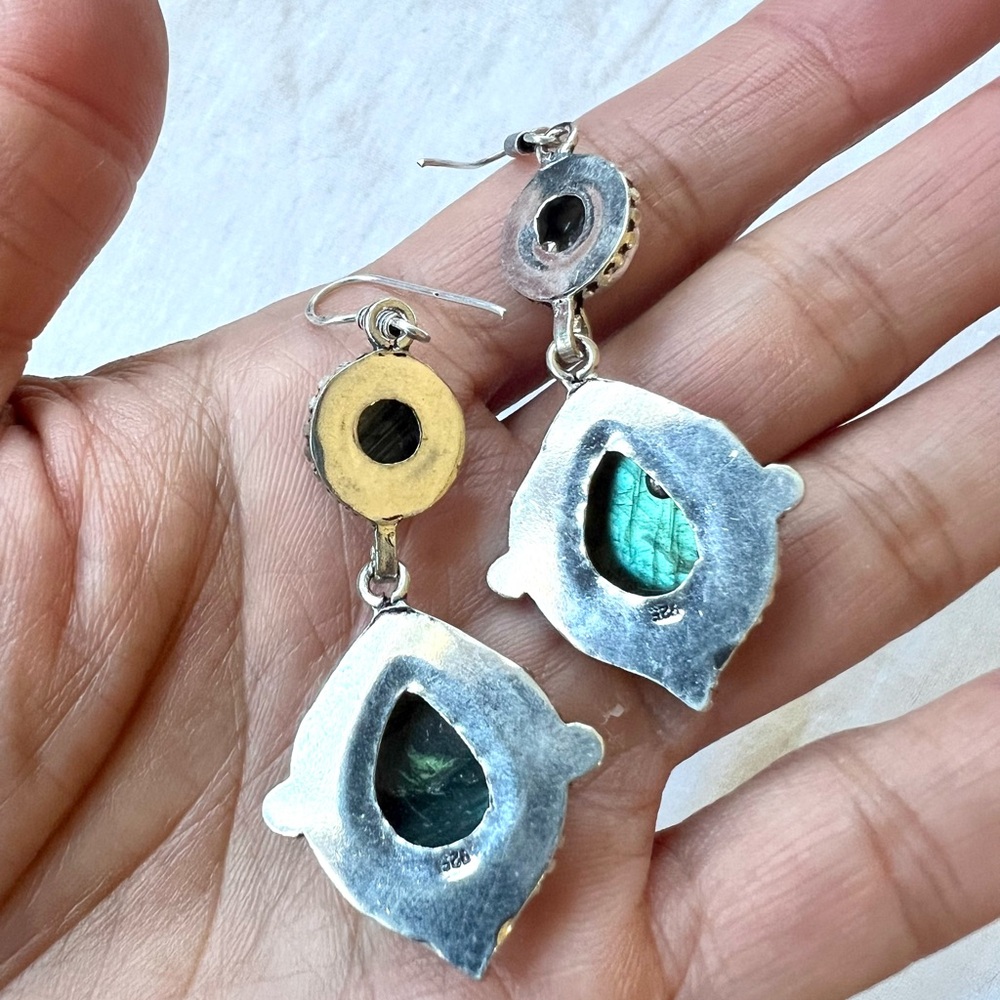 925 Flashy Flash Labradorite Dangle Earrings - image 8
